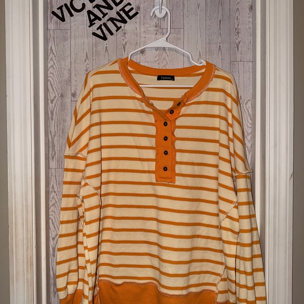 Amazon Orange and White Striped Long Sleeve Tee